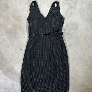 EVAN PICONE Black Polka Dot Dress Patent Leather Belt Lined EUC